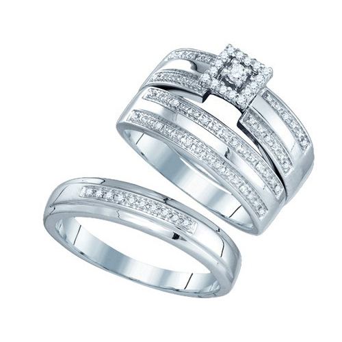 0.23CT Diamond Trio Princess Antique Wedding Ring Set White Gold