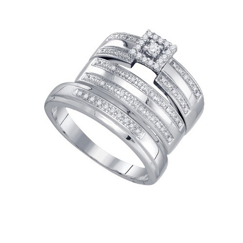0.23CT Diamond Trio Princess Antique Wedding Ring Set 925 Silver