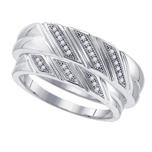 0.08CT Diamond Duo Wedding Ring Set 925 Silver