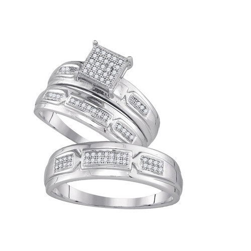 0.20CT Diamond Pave Trio Wedding Ring Set 925 Silver