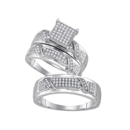 0.33CT Diamond Pave Trio Wedding Ring Set 925 Silver