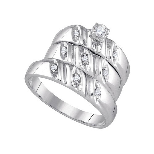 0.12CT Diamond Trio Wedding Ring Set 925 Silver