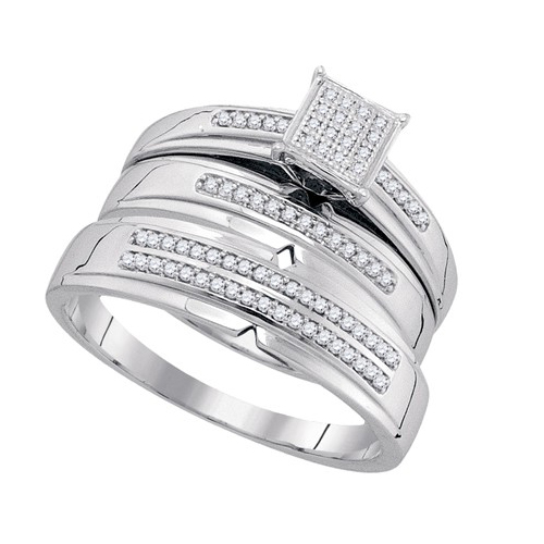0.25CT Diamond Trio Wedding Ring Set White Gold