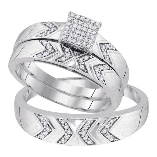 0.25CT Diamond Trio Vintage Wedding Ring Set White Gold