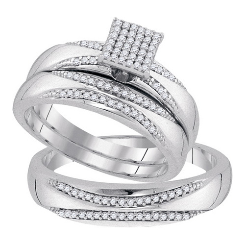 0.33CT Diamond MiroPave Trio Wedding Ring Set White Gold
