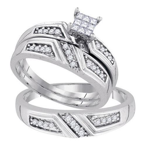 0.33CT Diamond Trio Wedding Ring Set 925 Sterling Silver White