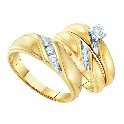 0.15CT Diamond Trio Wedding Ring Set Yellow Gold