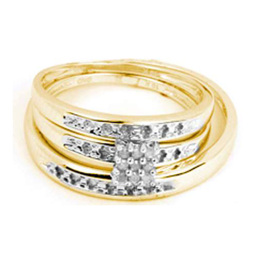 0.07CT Diamond Cluster Trio Wedding Ring Set Yellow Gold